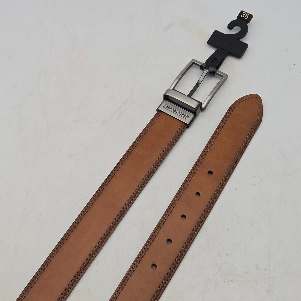 Geoffrey Beene Belt Brown Black Stitched Reversible Syn Leather Mens 36 Buckle